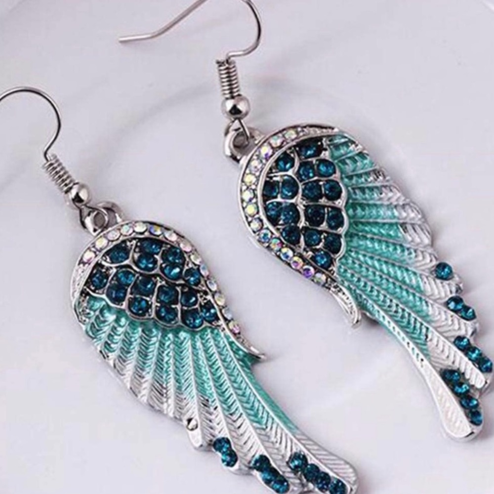 Crystal Encrusted Blue Angel Wing Earrings